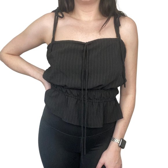 Lovers & Friends Black Ribbed Peplum Tank - Picture 1 of 4